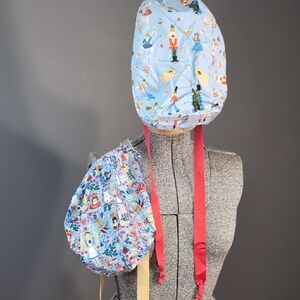 2 Colorful Scrub Caps With Drawstring And Grossgrain Ribbon Tie